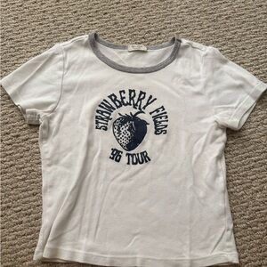 Brandy Melville White and Black Strawberry Fields Tee